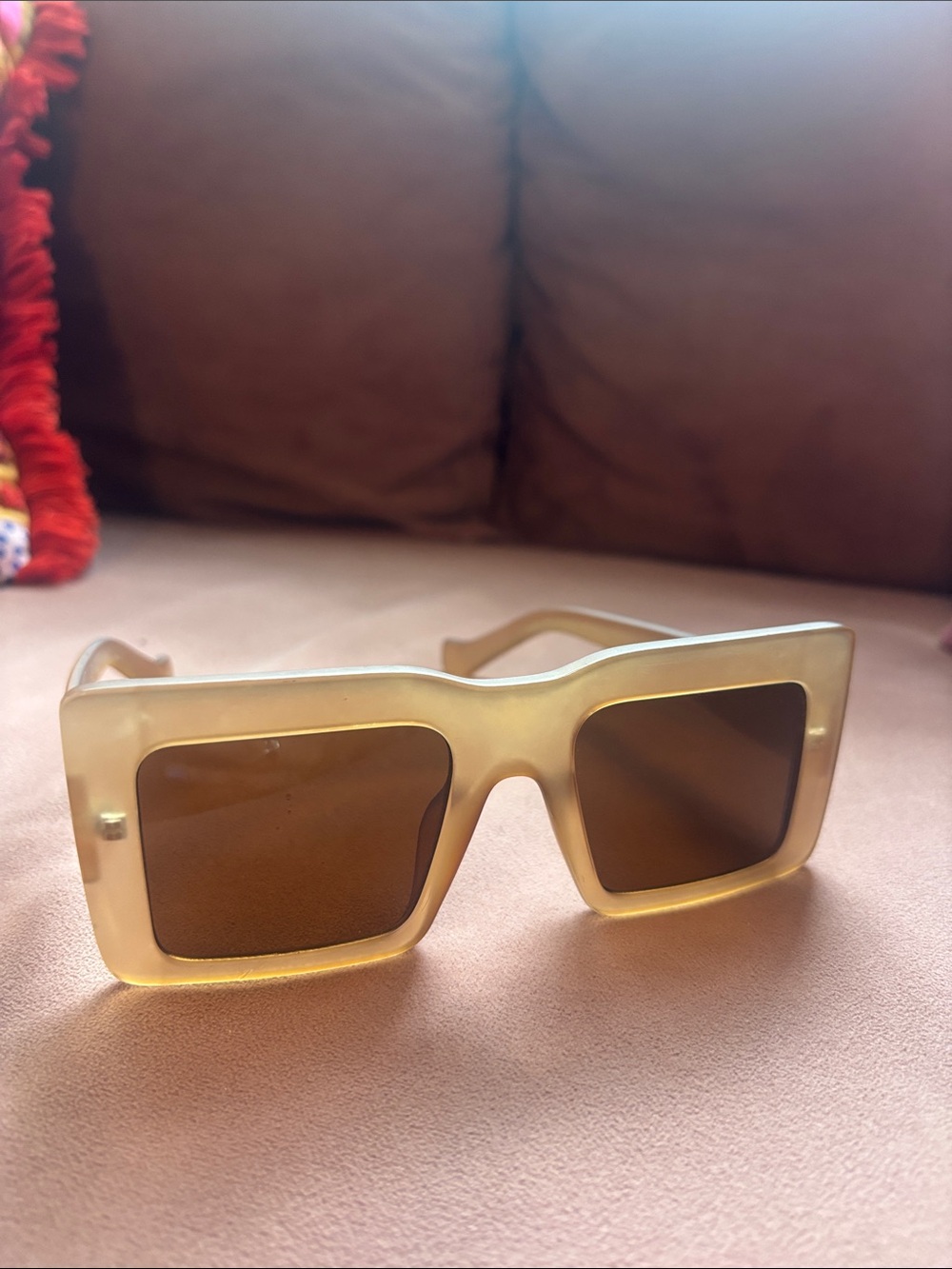 Classic Square Frame Sunglasses in Translucent Pink